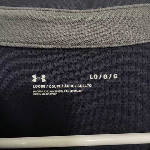 Under Armour HeatGear Polo Shirt Navy Blue Mens Large L Loose Fit - Picture 3 of 4